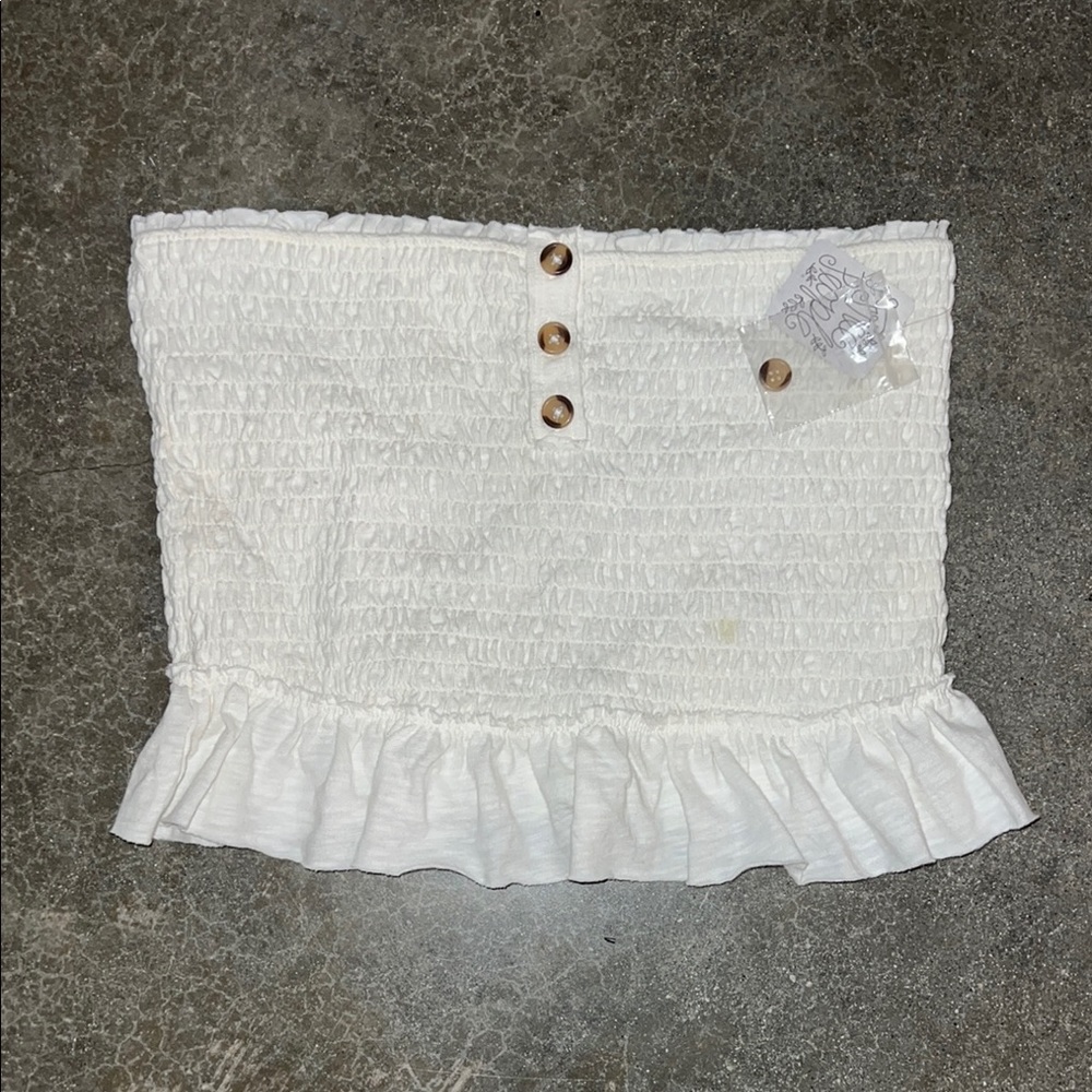 NWT Free People White Smocked Tube Top with Ruffle Hem